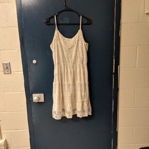 Tan lace fit and flare dress